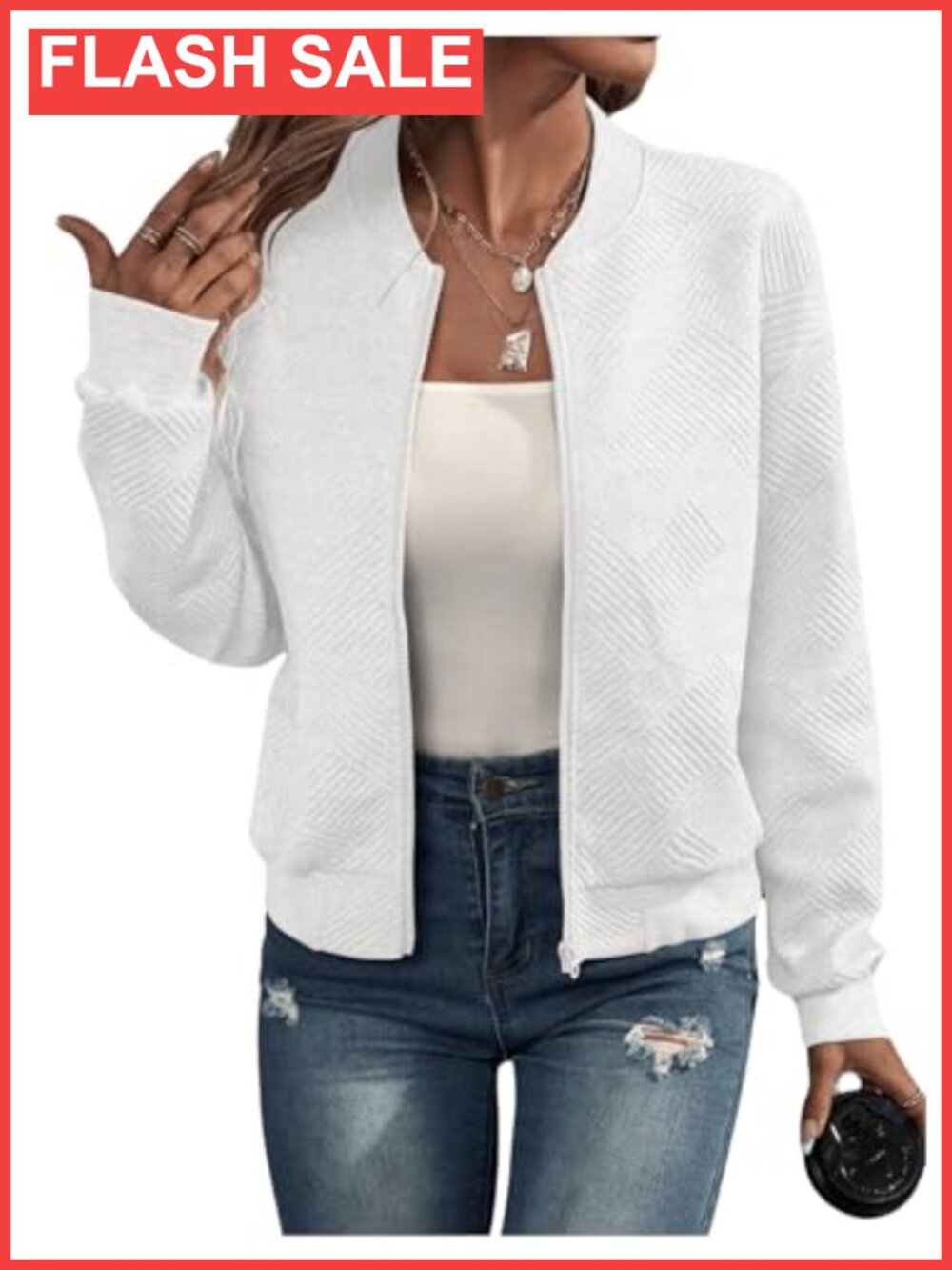Zip Up Bomber Jacket Lightweight Casual Fall Coat Long Sleeve